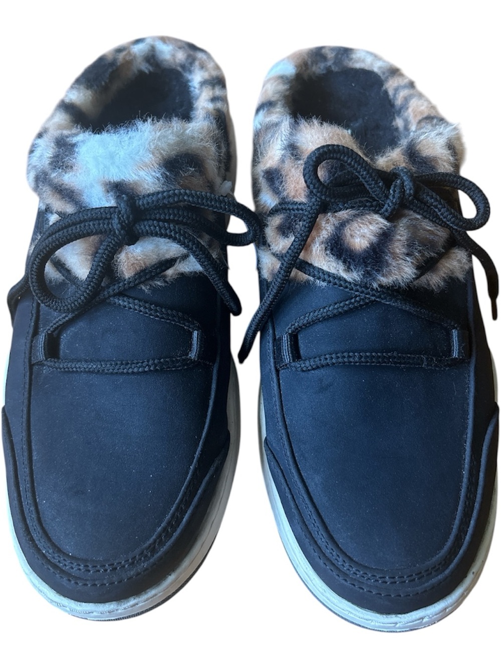 BareTraps Black Mules with Leopard Faux-Fur Trim Size 6